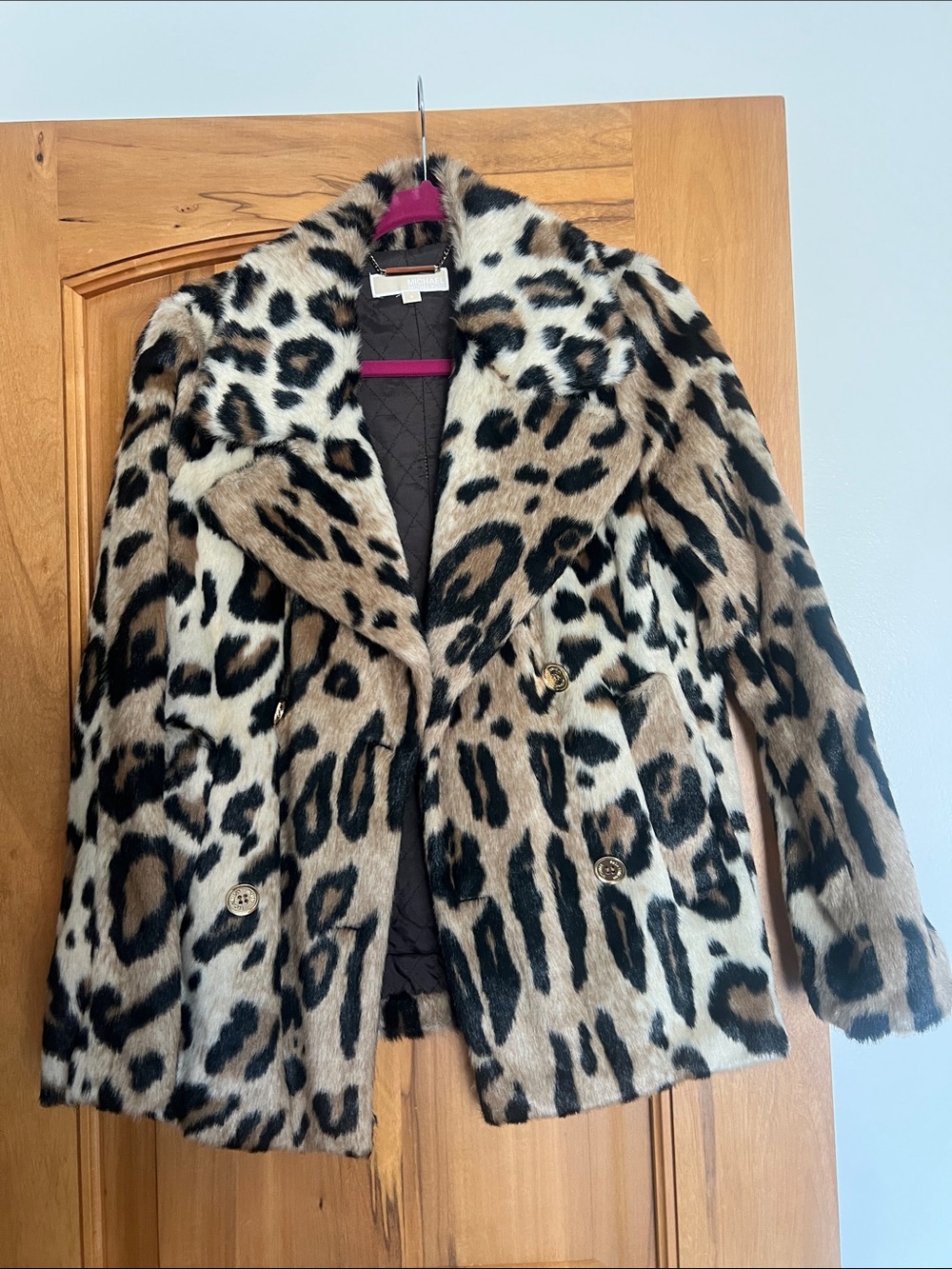 MMK Leopard Print Faux Fur Peacoat Jacket - Brown/Black